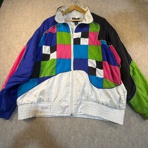 Vintage Indications Colorblock Patchwork Windbreaker Jacket Womens XL Retro 90s